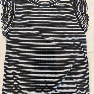 #422 Nicole Miller Black and White Striped Short Sleeve Top